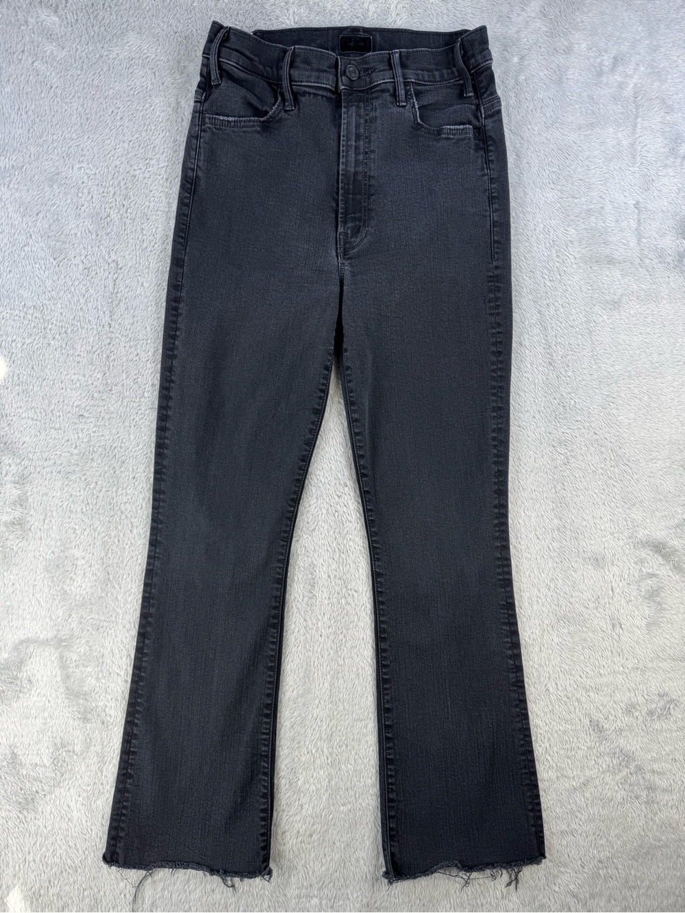 MOTHER The Hustler Ankle Fray Jeans 27 Not Guilty Black High Rise Kick Flare